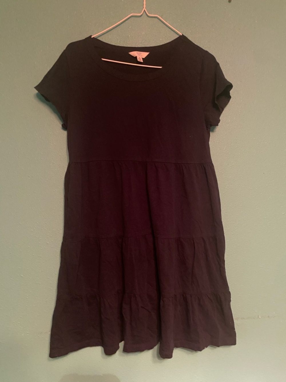 Time and Tru Black Short-Sleeve Tiered Girls' Dress